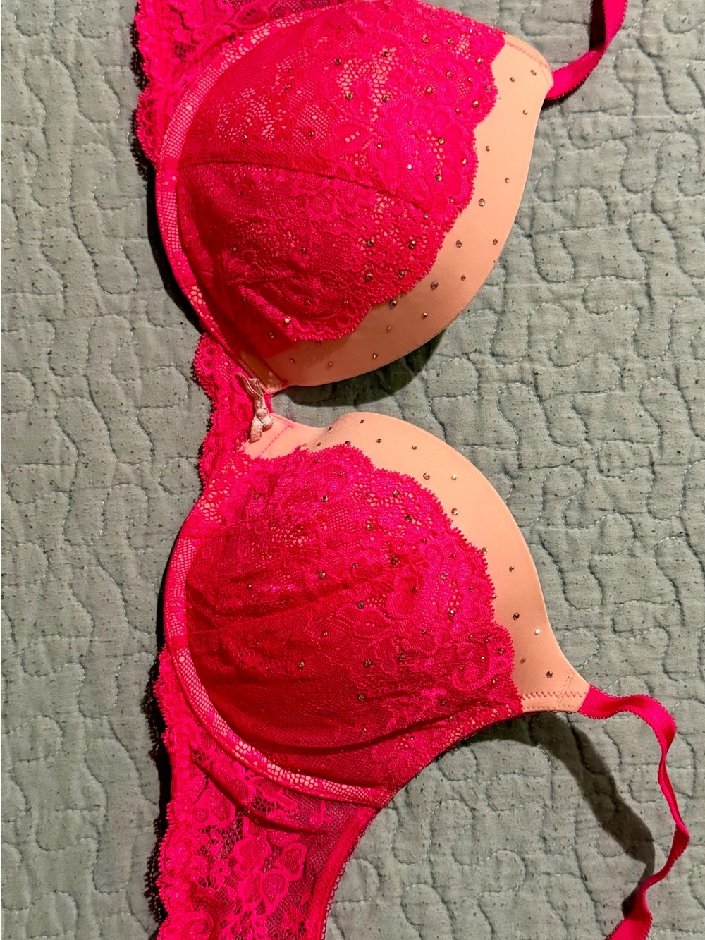 Victoria's Secret Hot Pink and Nude Lace Push-Up Bra